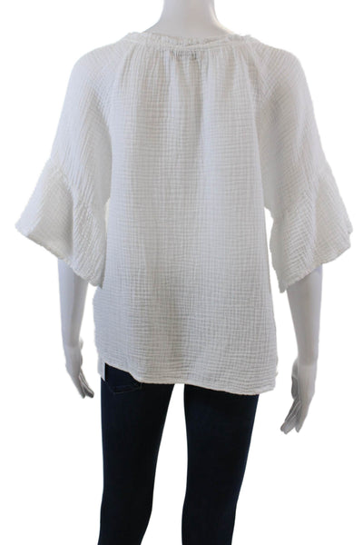 Michael Stars Women's V-Neck Short Sleeves Cotton Boxy Blouse White Size S