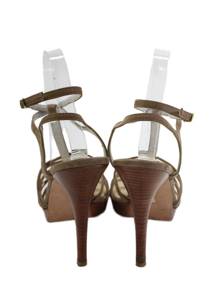 Stuart Weitzman Womens Leather Strappy Platform Heels Shoes Brown Size 8.5M