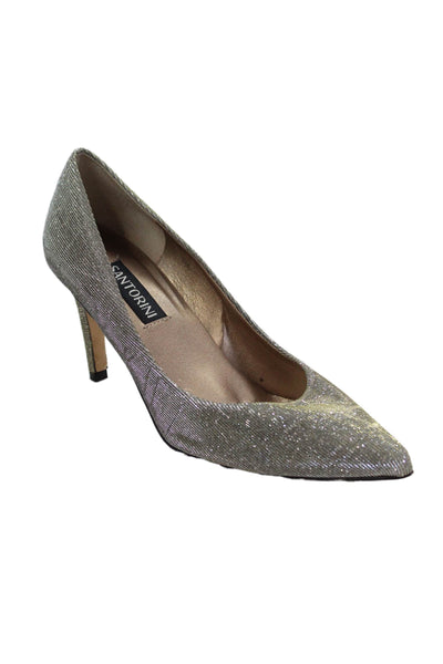 Santorini Womens Leather Glittery Pointed Toe Pumps Heels Shoes Silver Size 9M