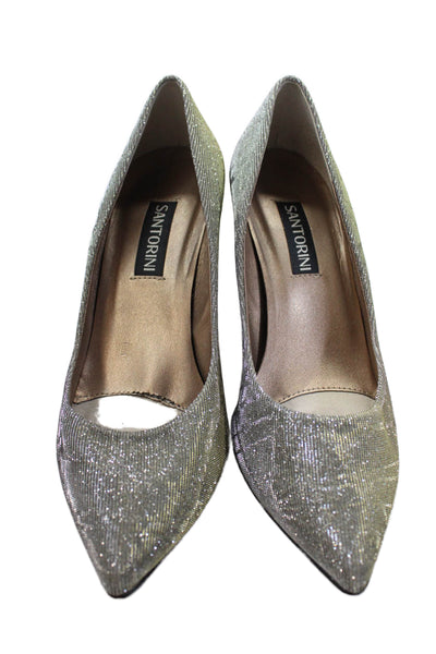 Santorini Womens Leather Glittery Pointed Toe Pumps Heels Shoes Silver Size 9M