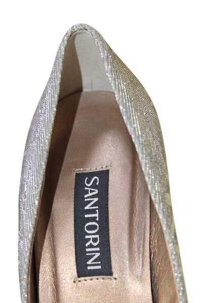 Santorini Womens Leather Glittery Pointed Toe Pumps Heels Shoes Silver Size 9M