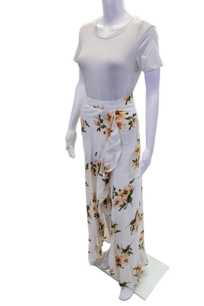 Flynn Skye Womens Textured Zip Ruffle Slit Long Floral Maxi Skirt White Size XS