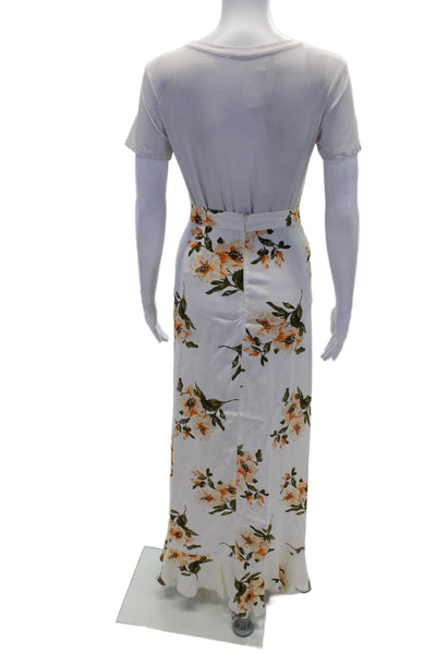 Flynn Skye Womens Textured Zip Ruffle Slit Long Floral Maxi Skirt White Size XS