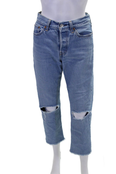 Levis Womens Cotton Button Straight Leg Distressed Jeans Blue Size EUR 26