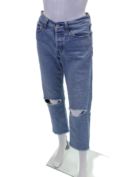 Levis Womens Cotton Button Straight Leg Distressed Jeans Blue Size EUR 26