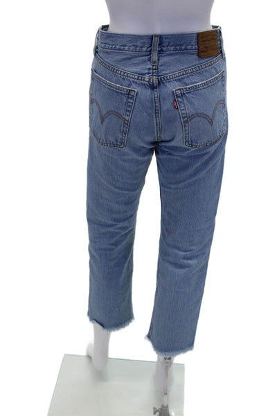 Levis Womens Cotton Button Straight Leg Distressed Jeans Blue Size EUR 26