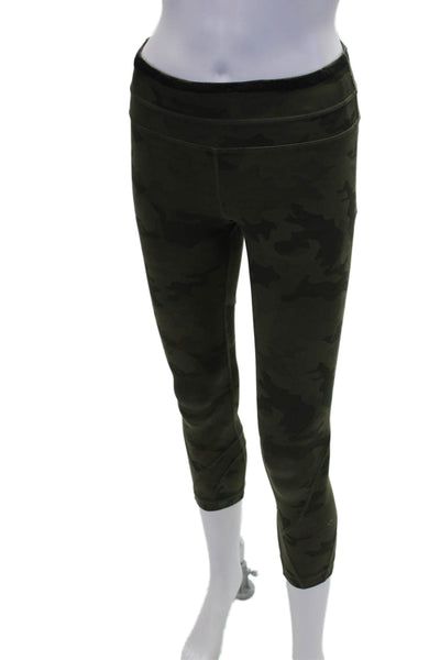 Lululemon Womens Spandex High Waisted Textured Lined Camo Printed Green Size S