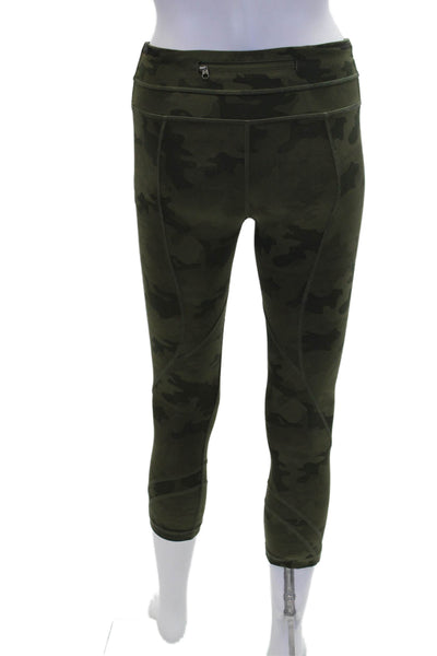 Lululemon Womens Spandex High Waisted Textured Lined Camo Printed Green Size S