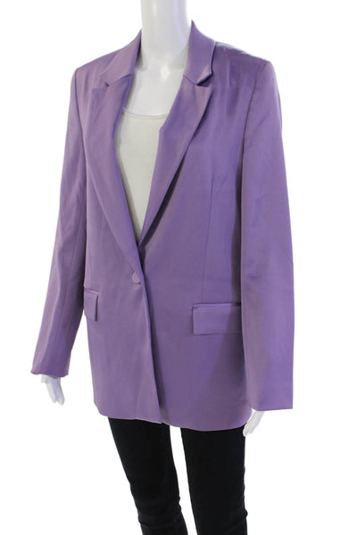 Zara Womens Single Button Notched Lapel Satin Blazer Jacket Purple Size Small