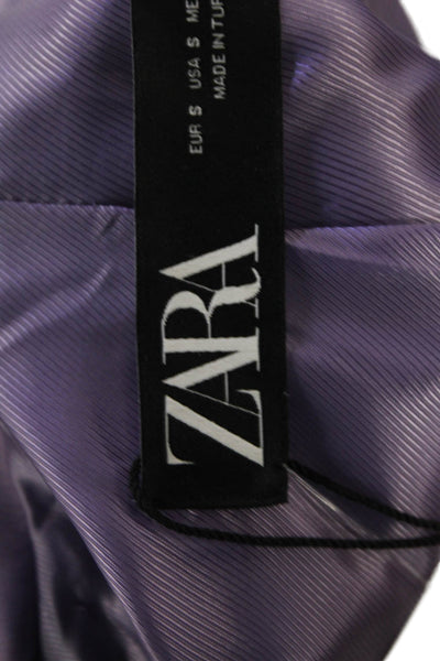 Zara Womens Single Button Notched Lapel Satin Blazer Jacket Purple Size Small