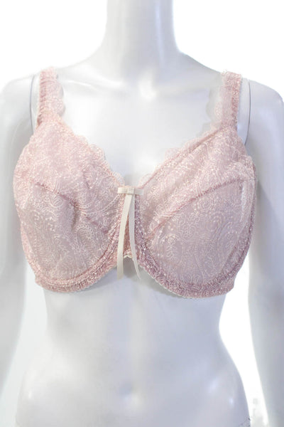 Fayreform Womens Sheer Floral Print Bow Accent Full Coverage Bra Pink Size 38E