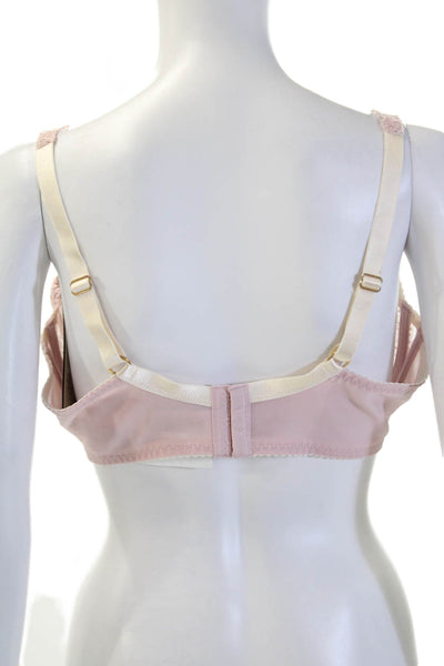Fayreform Womens Sheer Floral Print Bow Accent Full Coverage Bra Pink Size 38E