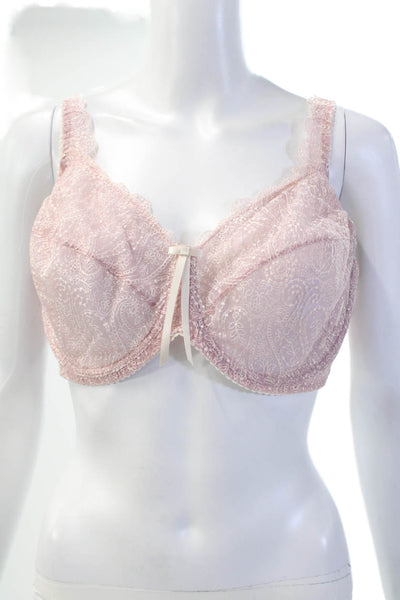Fayreform Womens Sheer Floral Print Bow Accent Full Coverage Bra Pink Size 38DD