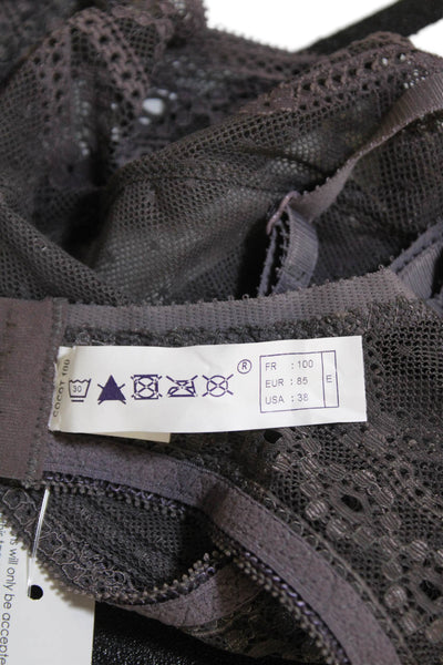 Princesse Tam Tam Womens Lace Sheer Polka Dot Full Coverage Bra Purple Size 38E