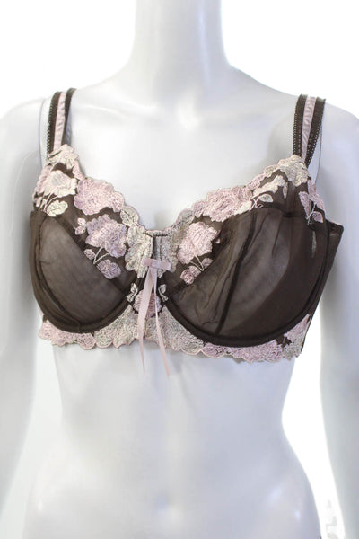 Fayreform Womens Floral Embroidered Sheer Full Coverage Bra Brown Size 38D