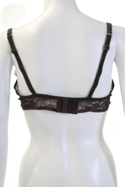 Lou Womens Floral Embroidered Sheer Full Coverage Bra Purple Size 38D