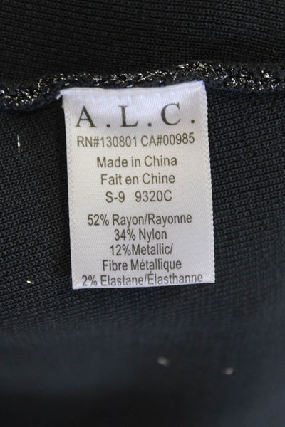 ALC Womens Sleeveless Square Neck Metallic Knit Crop Top Silver Tone Size Medium