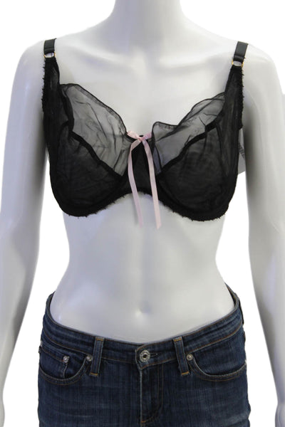 Miss Mandalay Womens Mesh Sheer Bow Accent Full Coverage Bra Black Size 38G