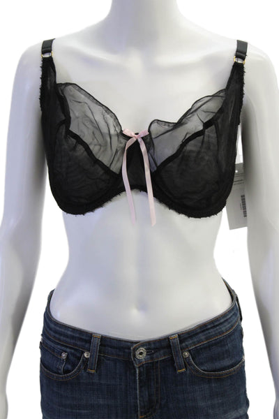 Miss Mandalay Womens Mesh Sheer Bow Accent Balconette Bra Black Size 38F