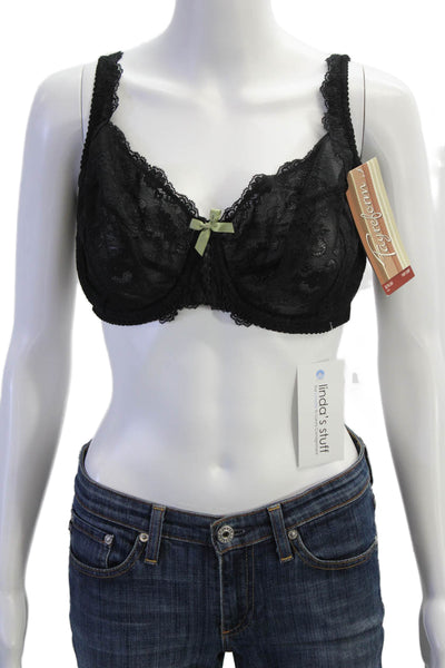 Fayreform Womens Lace Sheer Bow Accent Full Coverage Bra Black Size 38F