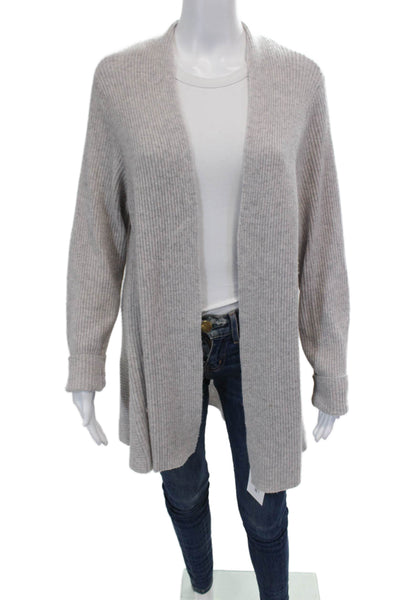 Pure Collection Women's Long Sleeves Ribbed Cardigan Sweater Gray Size 12