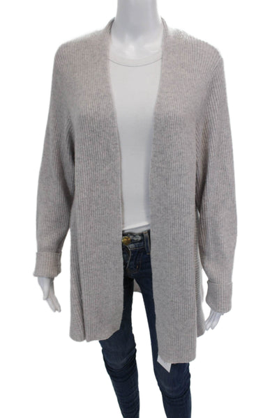Pure Collection Women's Long Sleeves Ribbed Cardigan Sweater Gray Size 12