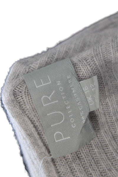 Pure Collection Women's Long Sleeves Ribbed Cardigan Sweater Gray Size 12