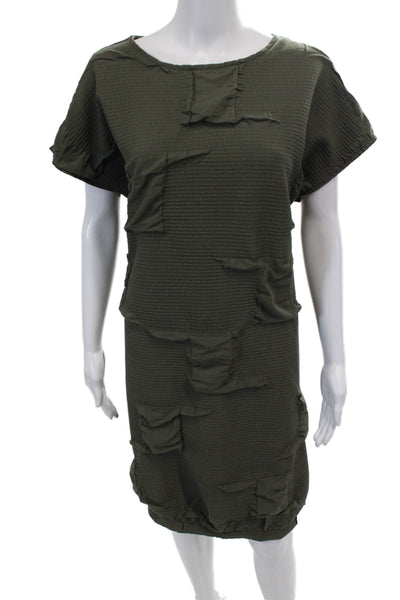 Kozan Womens Short Sleeve Textured Checkered Shift Dress Green Size S