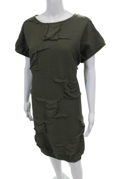 Kozan Womens Short Sleeve Textured Checkered Shift Dress Green Size S