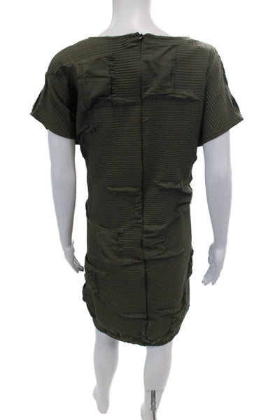 Kozan Womens Short Sleeve Textured Checkered Shift Dress Green Size S
