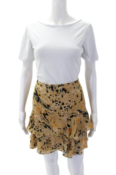 Whistles Womens Textured Animal Printed Tier Short Skirt Brown Size L