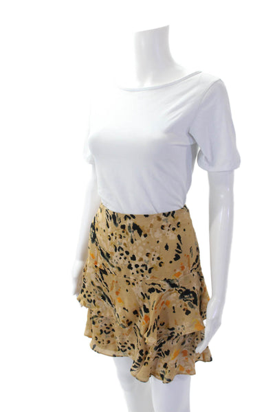 Whistles Womens Textured Animal Printed Tier Short Skirt Brown Size L