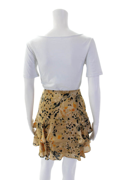 Whistles Womens Textured Animal Printed Tier Short Skirt Brown Size L