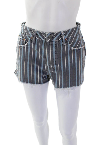 Grlfrnd Womens Cotton Zip Button Striped Casual Fray Shorts Gray Size EUR 26