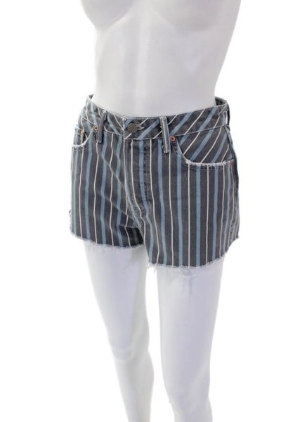 Grlfrnd Womens Cotton Zip Button Striped Casual Fray Shorts Gray Size EUR 26