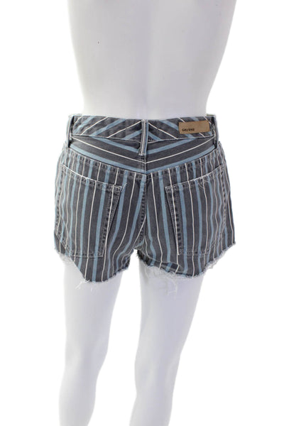 Grlfrnd Womens Cotton Zip Button Striped Casual Fray Shorts Gray Size EUR 26