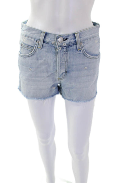 Amo Womens Cotton Textured Zip Button Fray Leg Denim Shorts Blue Size EUR 25