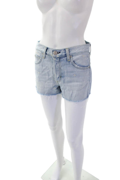 Amo Womens Cotton Textured Zip Button Fray Leg Denim Shorts Blue Size EUR 25