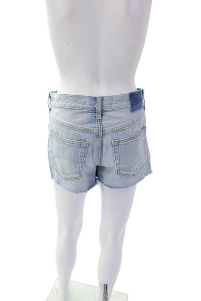 Amo Womens Cotton Textured Zip Button Fray Leg Denim Shorts Blue Size EUR 25