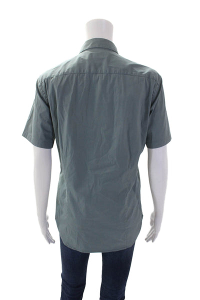 Theory Womens Cotton Short Sleeve Collar Button Blouse Blue Size XS