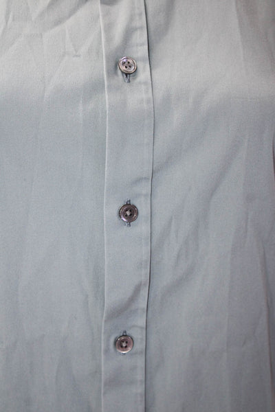 Theory Womens Cotton Short Sleeve Collar Button Blouse Blue Size XS