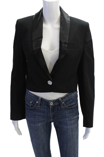 Zara Womens Crystal Button Collared Cropped Blazer Jacket Black Size Small