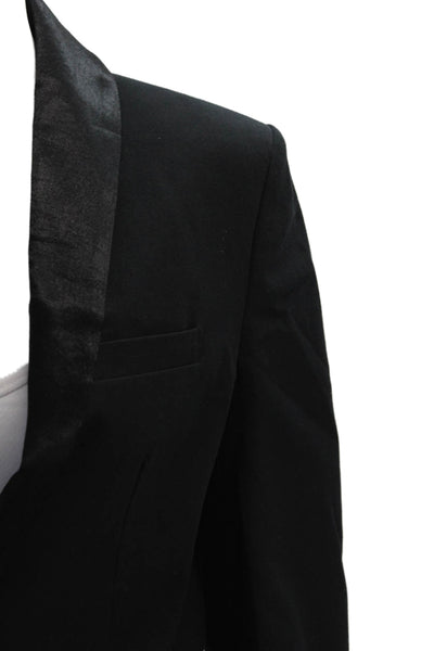 Zara Womens Crystal Button Collared Cropped Blazer Jacket Black Size Small