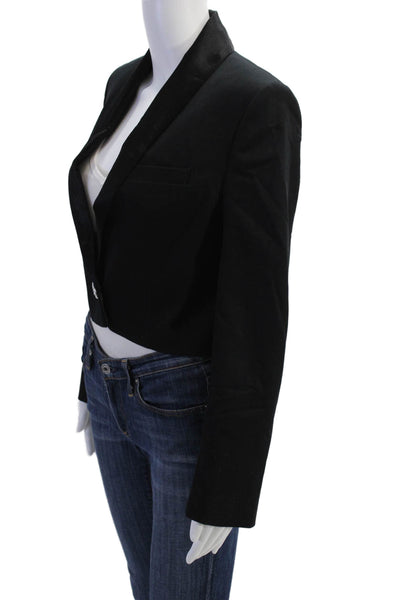 Zara Womens Crystal Button Collared Cropped Blazer Jacket Black Size Small