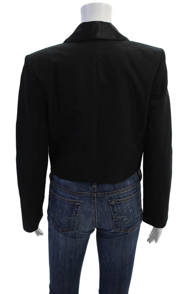 Zara Womens Crystal Button Collared Cropped Blazer Jacket Black Size Small