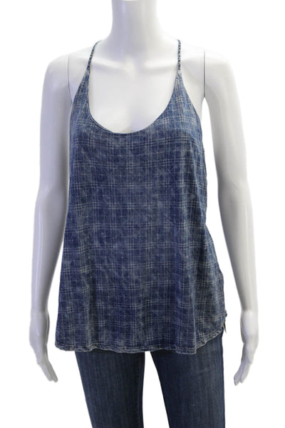 Bella Dahl Womens Cotton Spaghetti Strap Scoop Neck Plaid Tank Top Blue Size M