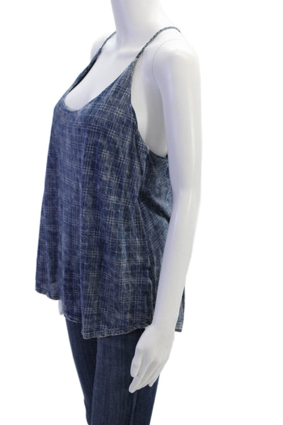 Bella Dahl Womens Cotton Spaghetti Strap Scoop Neck Plaid Tank Top Blue Size M