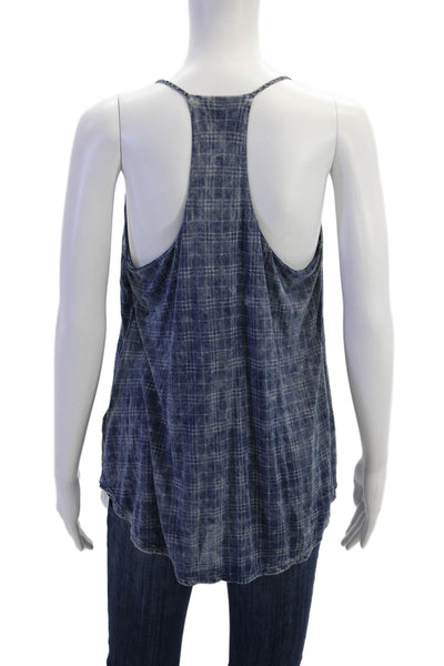 Bella Dahl Womens Cotton Spaghetti Strap Scoop Neck Plaid Tank Top Blue Size M