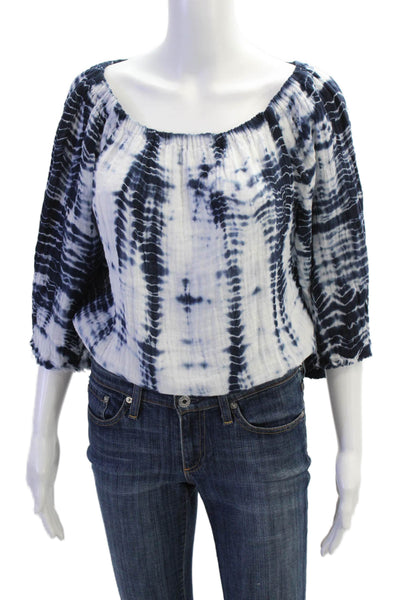 Michael Stars Womens Cotton Long Sleeve Scoop Neck Tie Dye Top White Size S