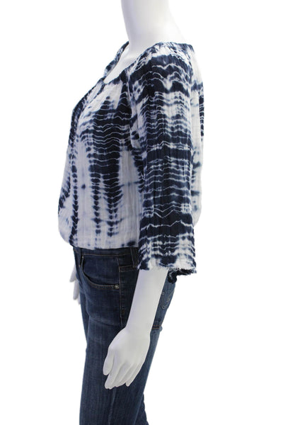 Michael Stars Womens Cotton Long Sleeve Scoop Neck Tie Dye Top White Size S